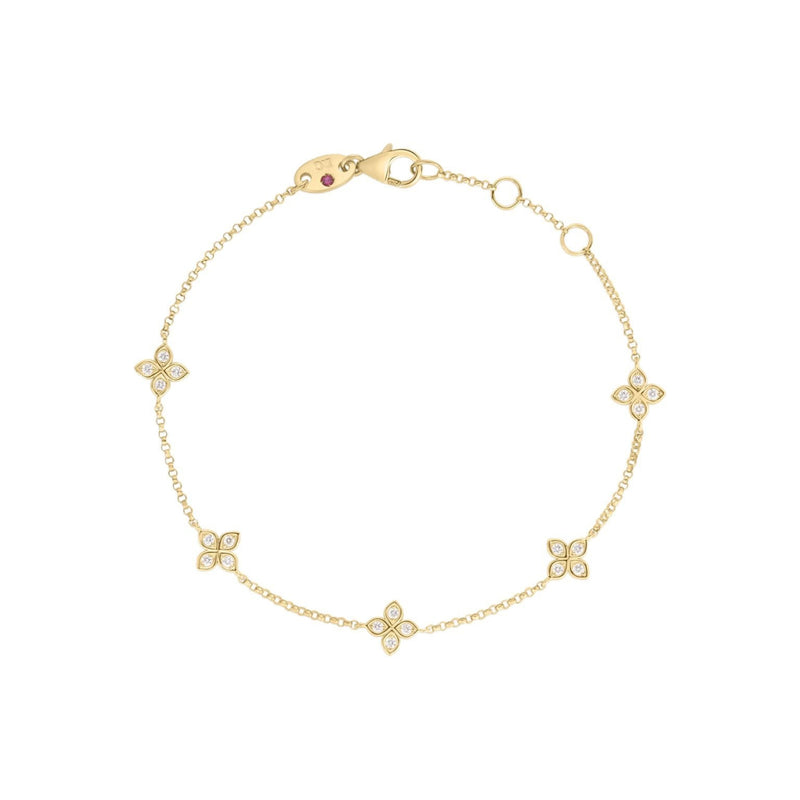 Roberto Coin Jewelry - Love By The Inch 18K Yellow Gold 5 Station Flower Diamond Bracelet | Manfredi Jewels
