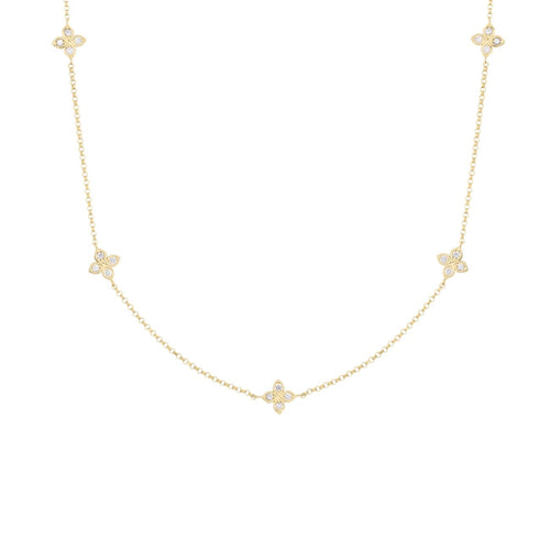 Roberto Coin Jewelry - Love By The Inch 18K Yellow Gold 5 Station Flower Diamond Necklace | Manfredi Jewels