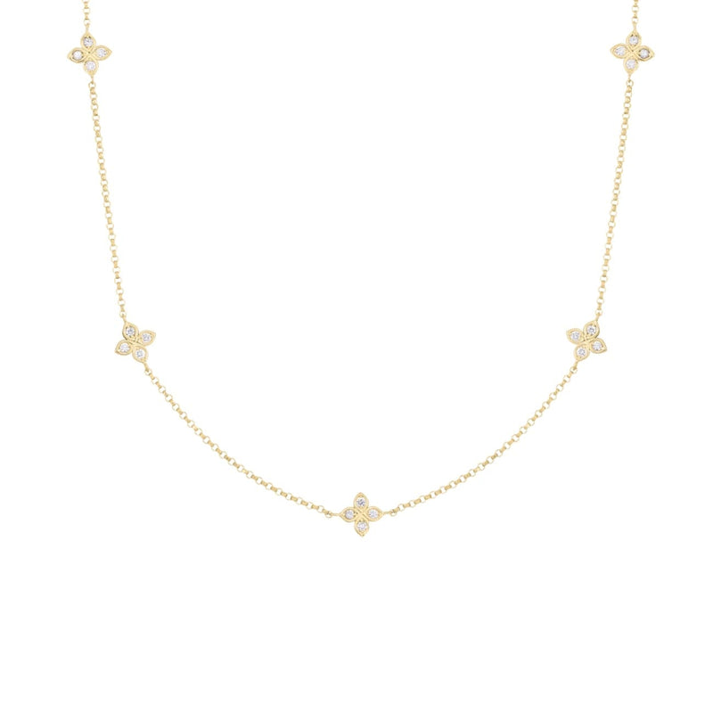 Roberto Coin Jewelry - Love By The Inch 18K Yellow Gold 5 Station Flower Diamond Necklace | Manfredi Jewels