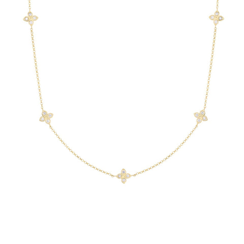 Love By The Inch 18K Yellow Gold  5 Station Flower Diamond Necklace