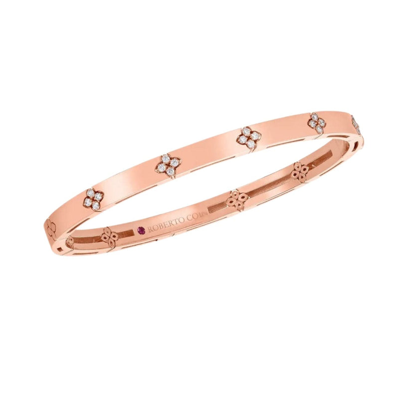 Roberto Coin Jewelry - Love In Verona 18K Rose Gold Narrow Width Diamond Accent Bangle Bracelet | Manfredi Jewels