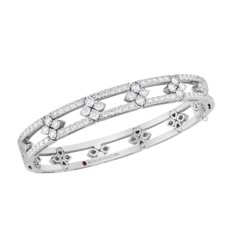 Roberto Coin Jewelry - Love In Verona 18K White Gold Diamond Open Frame Pave Bangle | Manfredi Jewels