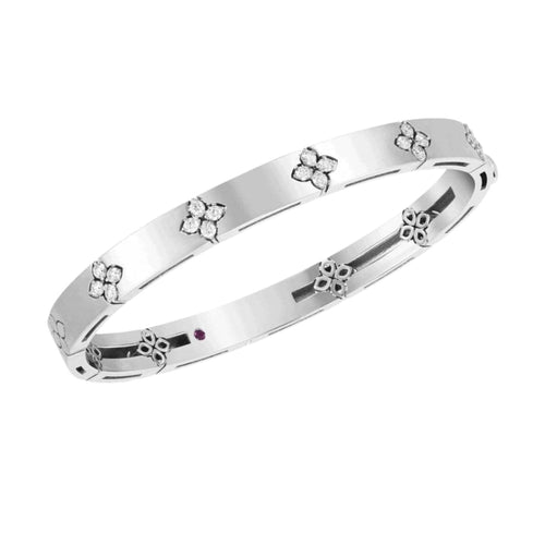 Roberto Coin Jewelry - Love In Verona 18K White Gold Medium Width Diamond Accent Bangle Bracelet | Manfredi Jewels