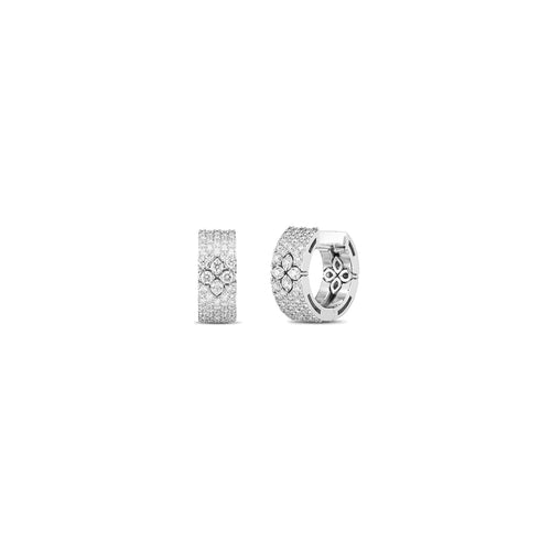 Roberto Coin Jewelry - Love In Verona 18K White Gold Pavé Diamond Small Hoop Earrings | Manfredi Jewels
