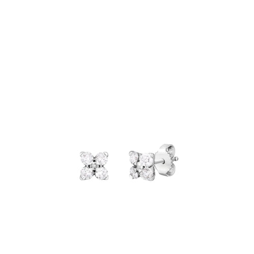 Roberto Coin Jewelry - Love In Verona 18K White Gold Small Flower Diamond Stud Earrings | Manfredi Jewels