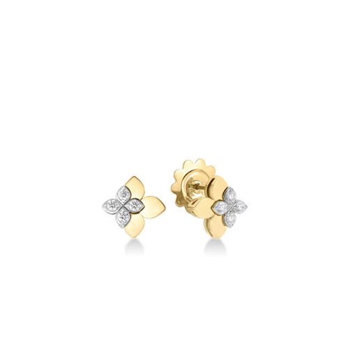 Roberto Coin Jewelry - Love In Verona 18K Yellow Gold Diamond Flower Earrings | Manfredi Jewels