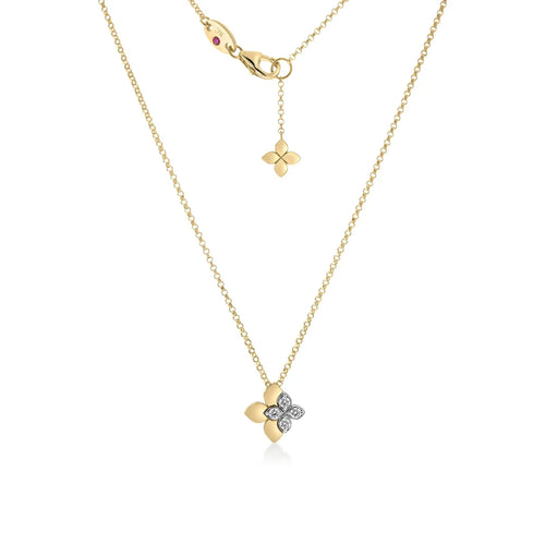 Roberto Coin Jewelry - Love in Verona 18K Yellow Gold Diamond Flower Necklace | Manfredi Jewels