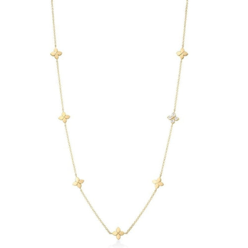 Roberto Coin Jewelry - Love In Verona 18K Yellow Gold Diamond Tiny Flower Station Necklace | Manfredi Jewels