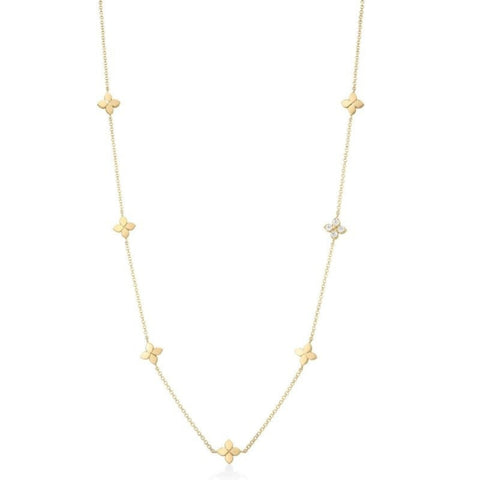Love In Verona 18K Yellow Gold Diamond Tiny Flower Station Necklace