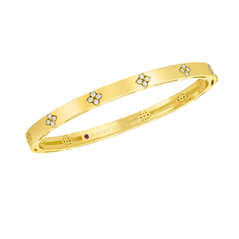 Roberto Coin Jewelry - Love In Verona 18K Yellow Gold Narrow Width Diamond Accent Bangle Bracelet | Manfredi Jewels