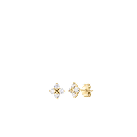 Love In Verona 18K Yellow Gold Small Flower Diamond Stud Earrings