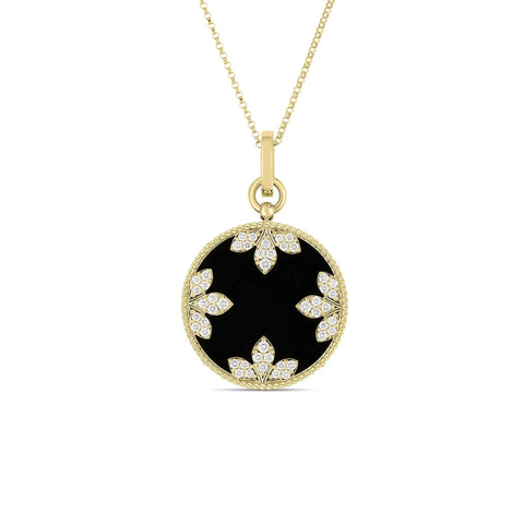 Medallion 18K Yellow Gold Charms Black Jade & Diamond Necklace