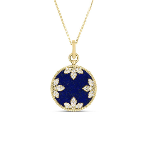 Medallion 18K Yellow Gold Charms Lapis & Diamond Necklace