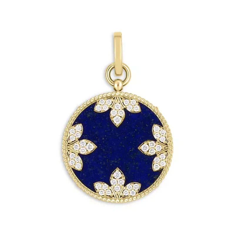 Roberto Coin Jewelry - Medallion 18K Yellow Gold Charms Lapis & Diamond Necklace | Manfredi Jewels