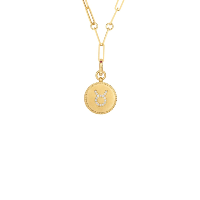 Roberto Coin Jewelry - Medallion Charms 18K Yellow Gold Taurus Zodiac Diamond Necklace | Manfredi Jewels