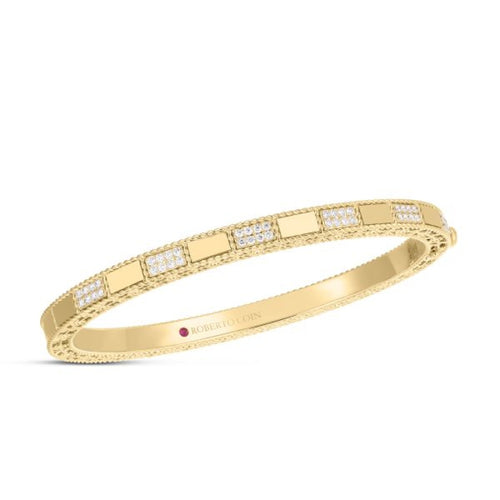 Roberto Coin Jewelry - Mosaic 18K Yellow Gold Alternating Diamond Bangle Bracelet | Manfredi Jewels