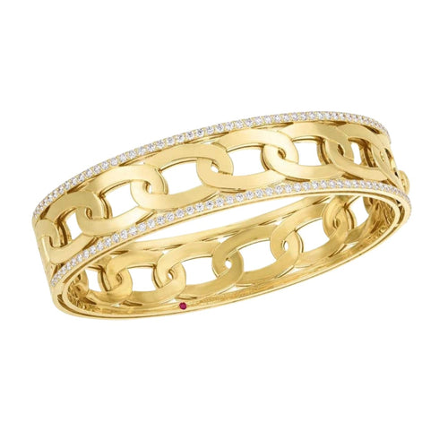 Roberto Coin Jewelry - Navarra 18K Yellow Gold Wide Diamond Bangle Bracelet | Manfredi Jewels