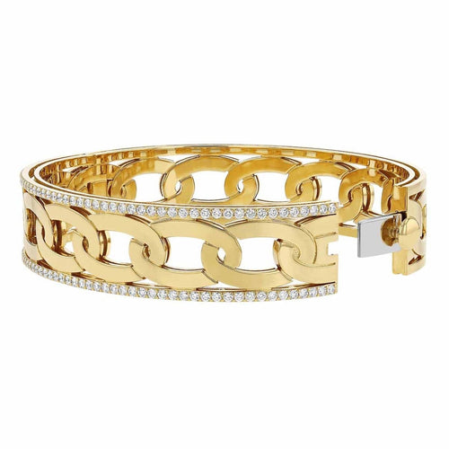 Roberto Coin Jewelry - Navarra 18K Yellow Gold Wide Diamond Bangle Bracelet | Manfredi Jewels