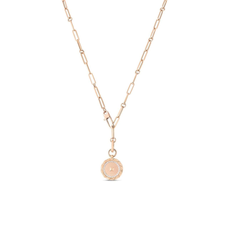 Roberto Coin Jewelry - Obelisco 18K Rose Gold Small Diamond Medallion Necklace | Manfredi Jewels