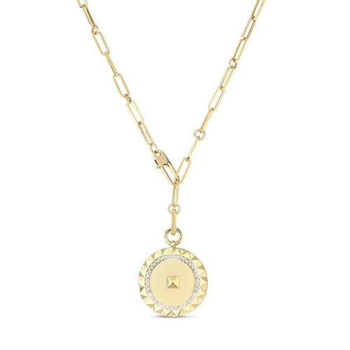 Roberto Coin Jewelry - Obelisco 18K Yellow Gold Medium Diamond Medallion Necklace | Manfredi Jewels