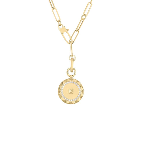 Roberto Coin Jewelry - Obelisco 18K Yellow Gold Small Diamond Medallion Necklace | Manfredi Jewels