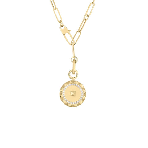 Obelisco 18K Yellow Gold Small Diamond Medallion Necklace