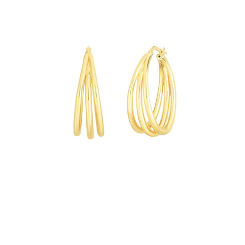 Roberto Coin Jewelry - Perfect 18K Yellow Gold Designer Graduated Thin Triple Hoop Earrings | Manfredi Jewels
