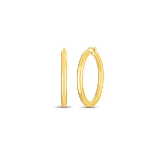 Roberto Coin Jewelry - Perfect 18K Yellow Gold Designer Medium Tick Hoop Earrings | Manfredi Jewels