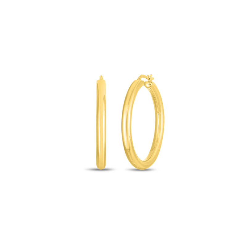 Roberto Coin Jewelry - Perfect 18K Yellow Gold Designer Medium Tick Hoop Earrings | Manfredi Jewels