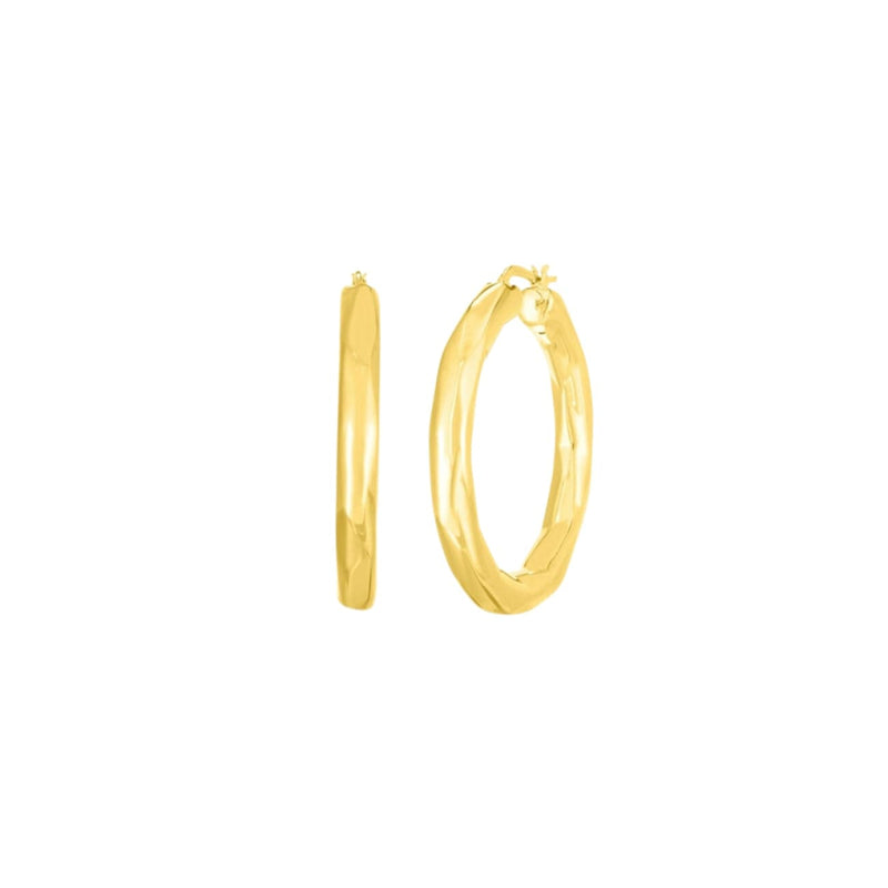 Roberto Coin Jewelry - Perfect 18K Yellow Gold Medium Faceted Thick Hoop Earrings | Manfredi Jewels