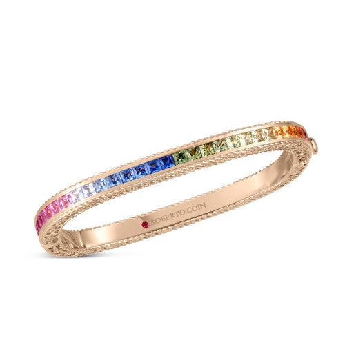 Roberto Coin Jewelry - Princess 18K Rose Gold Multi Sapphire Square Bangle Bracelet | Manfredi Jewels
