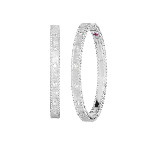 Roberto Coin Jewelry - Princess 18K White Gold Diamond Satin Hoop Earrings | Manfredi Jewels