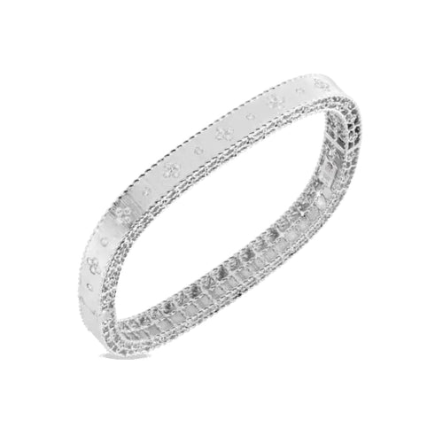Roberto Coin Jewelry - Princess 18K White Gold Fleur De Lis Diamond Satin Bangle Bracelet | Manfredi Jewels