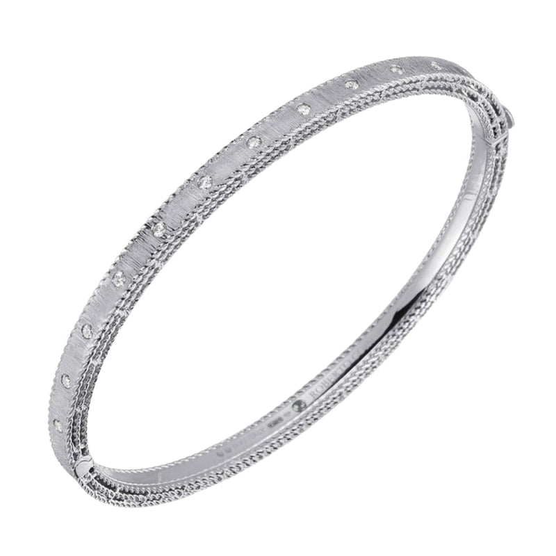 Roberto Coin Jewelry - Princess 18K White Gold Large Diamond Satin Bangle Bracelet | Manfredi Jewels