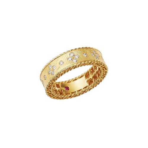 Roberto Coin Jewelry - Princess 18K Yellow Gold Fleur De Lis Diamond Satin Ring | Manfredi Jewels