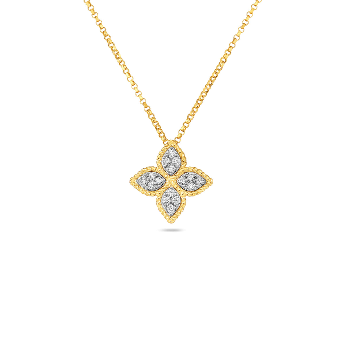 Roberto Coin Jewelry - Princess 18K Yellow Gold Medium Diamond Flower Pendant Necklace | Manfredi Jewels
