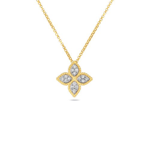 Roberto Coin Jewelry - Princess 18K Yellow Gold Medium Diamond Flower Pendant Necklace | Manfredi Jewels