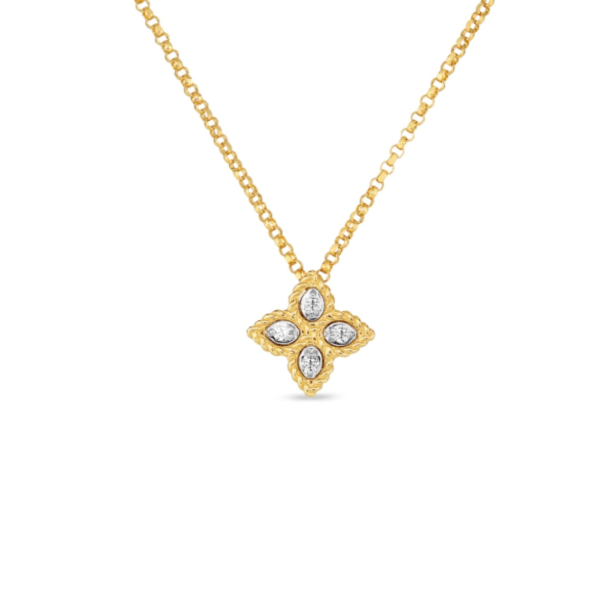 Roberto Coin Jewelry - Princess 18K Yellow Gold Small Diamond Flower Pendant Necklace | Manfredi Jewels