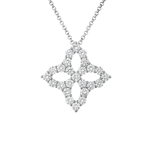 Roberto Coin Jewelry - Princess Flower 18K White Gold Diamond Outline Large Necklace | Manfredi Jewels
