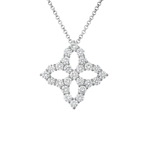 Princess Flower 18K White Gold Diamond Outline Large Necklace