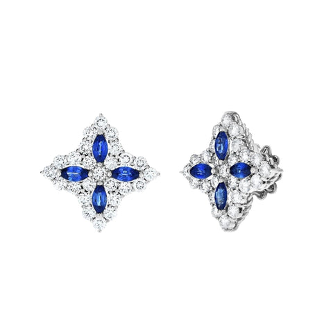 Princess Flower 18K White Gold Diamond & Sapphire Large Stud Earrings