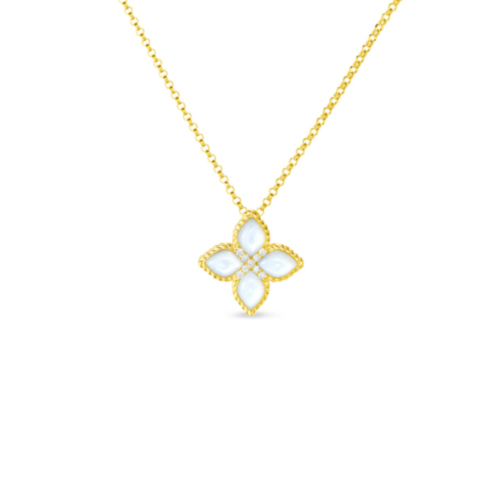 Roberto Coin Jewelry - Princess Flower 18K Yellow Gold Mother of Pearl & Diamond Necklace | Manfredi Jewels