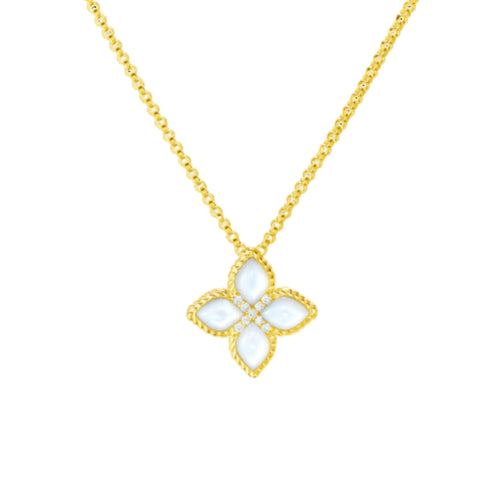 Roberto Coin Jewelry - Princess Flower 18K Yellow Gold Mother of Pearl & Diamond Necklace | Manfredi Jewels