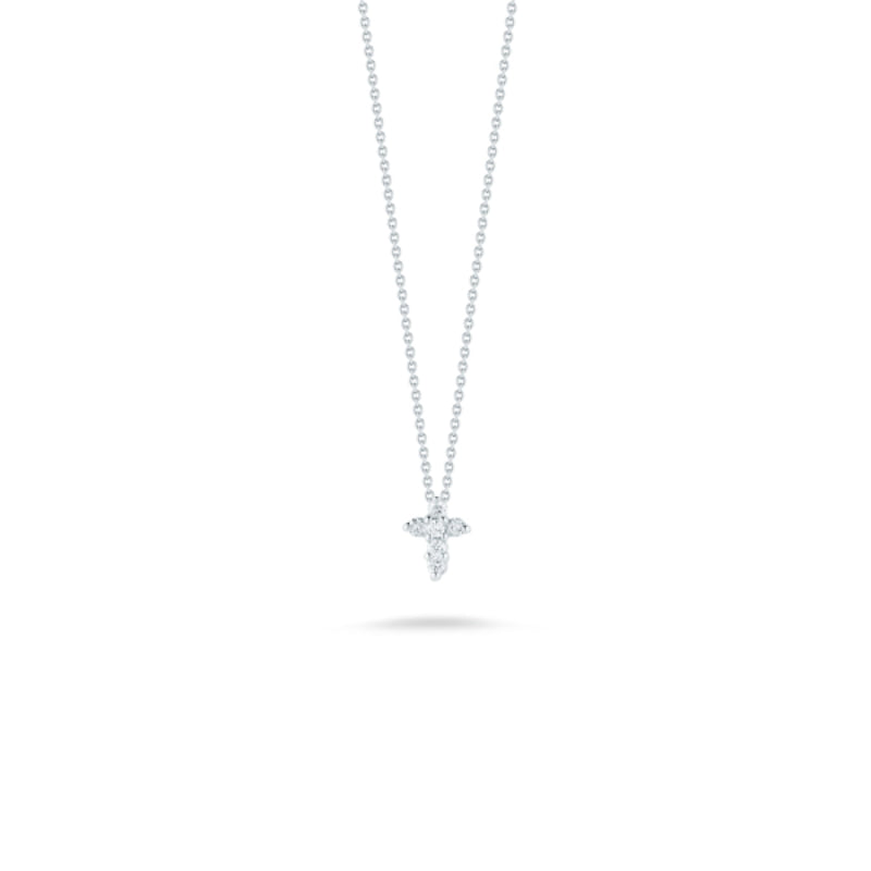 Roberto Coin Jewelry - Tiny Treasures 18K White Gold Baby Cross Diamond Necklace | Manfredi Jewels