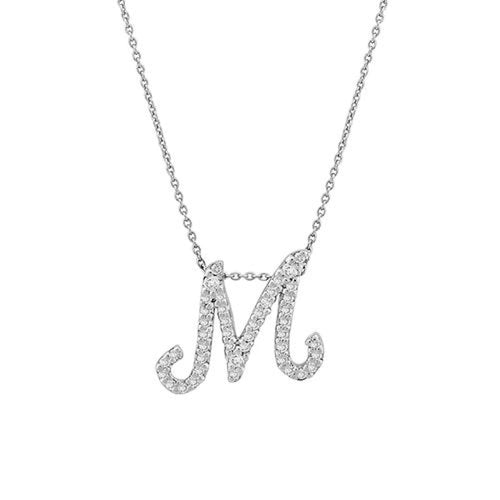 Roberto Coin Jewelry - Tiny Treasures 18K White Gold Diamond Cursive “M” Necklace | Manfredi Jewels