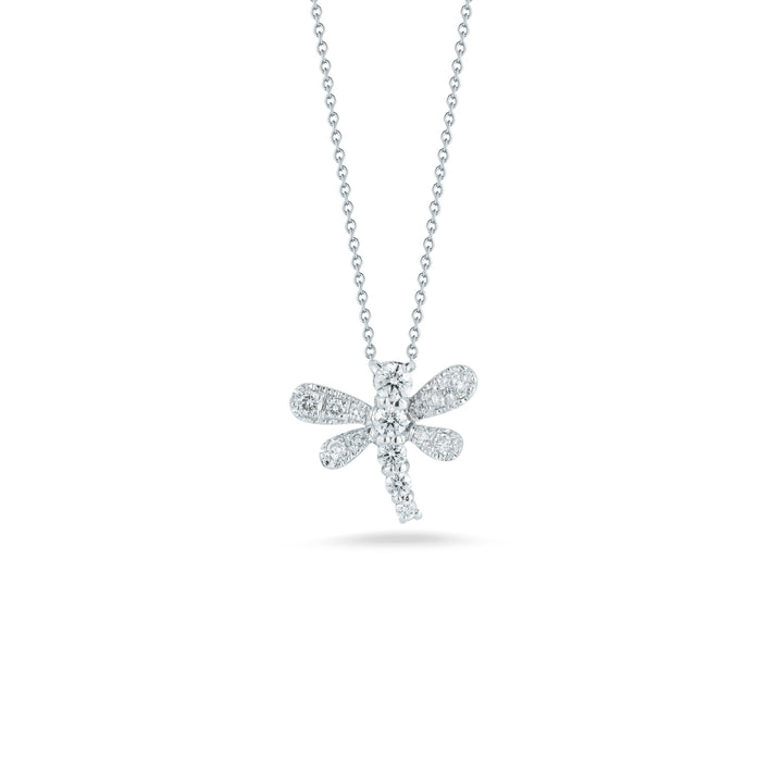 Roberto Coin Jewelry - Tiny Treasures 18K White Gold Diamond Dragonfly Pendant Necklace | Manfredi Jewels