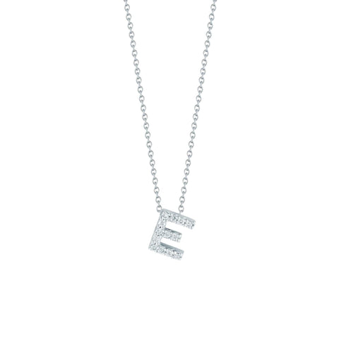 Tiny Treasures 18K White Gold Diamond Pavé Love Letter “E” Necklace