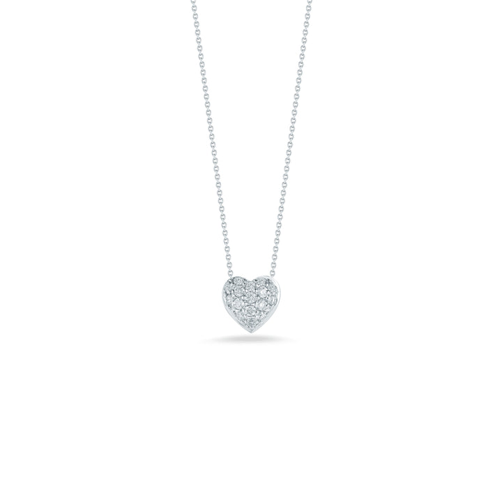 Roberto Coin Jewelry - Tiny Treasures 18K White Gold Diamond Puffed Heart Necklace | Manfredi Jewels