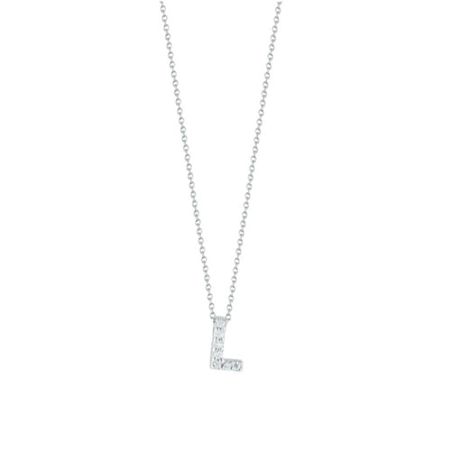 Roberto Coin Jewelry - Tiny Treasures 18K White Gold Love Letter “L” Diamond Necklace | Manfredi Jewels