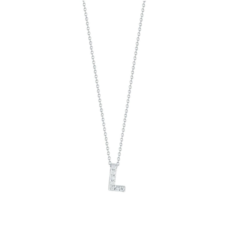 Roberto Coin Jewelry - Tiny Treasures 18K White Gold Love Letter “L” Diamond Necklace | Manfredi Jewels